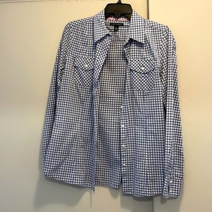 Banana Republic checkered blue button down top size S